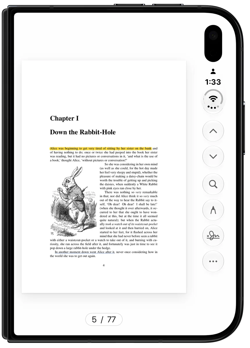 PDF Duo on the closed iPhone Duo, a page curling, the buttons in the control column