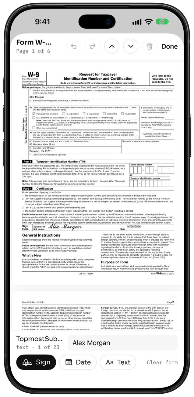 The same form being filled on an iPhone